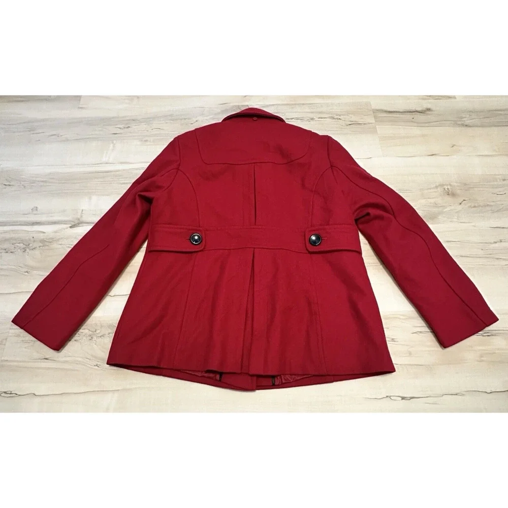 1 Madison‎ Women Large Pea Coat Wool Blend Button Down Red Missing Hood